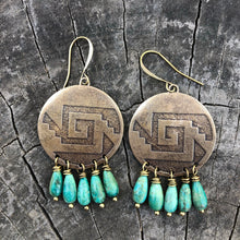 Load image into Gallery viewer, Bronze Ximalli earrings with Turquoise