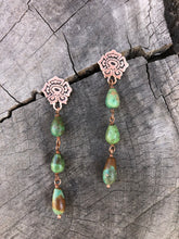 Load image into Gallery viewer, Bronze Xóchitl &amp; Turquoise drops post earrings
