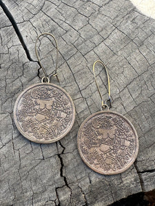 Bronze Coyolxauhqui disc earrings