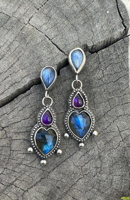Labradorite sacred hearts earrings