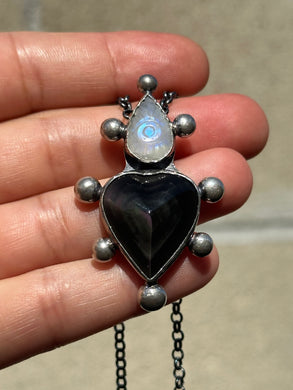 Obsidian heart with moonstone