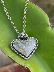 Moss agate sacred heart pendant