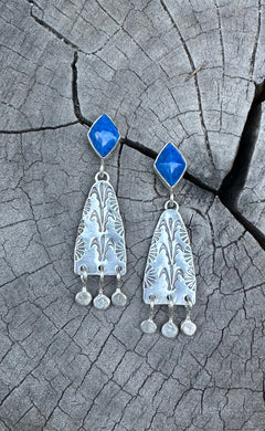 Lapis Lazuli and stamped silver earrings
