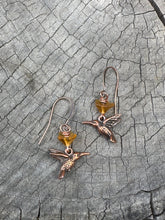 Load image into Gallery viewer, Hummingbird earrings yellow  blossom