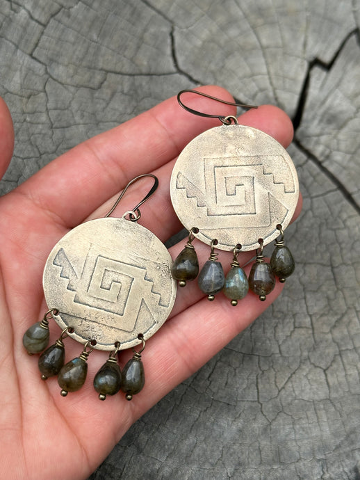 XL Bronze Ximalli & Labradorite drops earrings