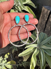 Load image into Gallery viewer, Turquoise Silver hoops