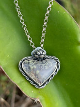 Load image into Gallery viewer, Moss agate sacred heart pendant