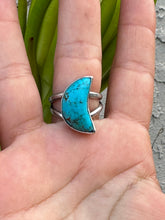 Load image into Gallery viewer, ‘La Luna’ turquoise crescent moon ring size 9.25