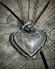Load image into Gallery viewer, Moss agate sacred heart pendant