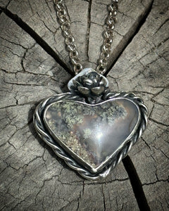 Moss agate sacred heart pendant