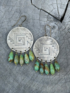 XL Bronze Ximalli & Turquoise drops earrings