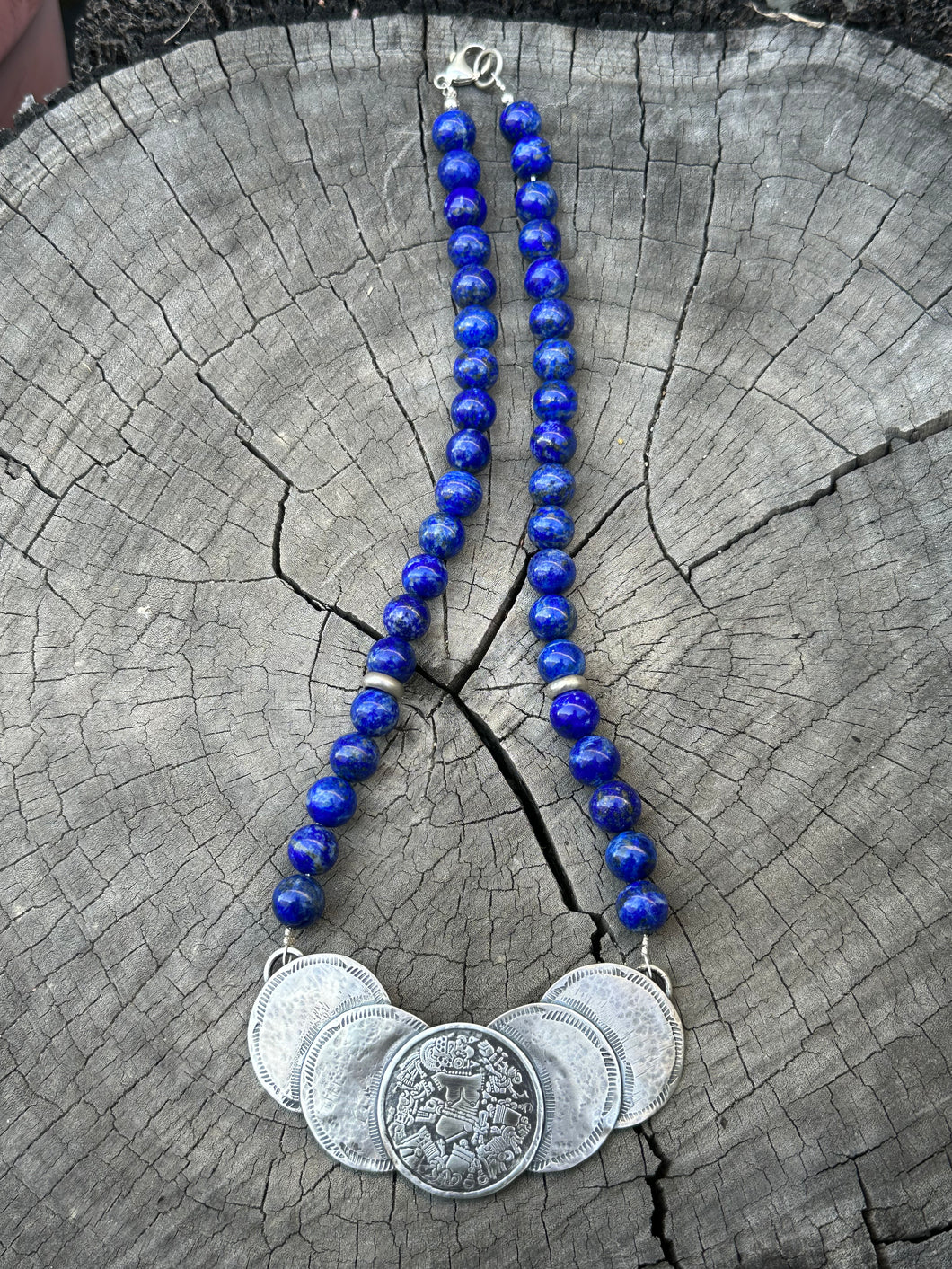 Sterling Coyolxauhqui Necklace with Lapis