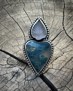 Moss Agate sacred heart ring