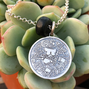 Sterling silver Coyolxauhqui disc & Jade necklace