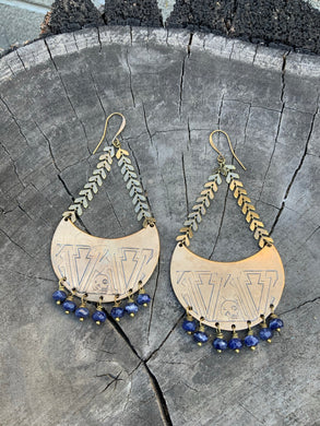 Mitla hoops with faceted sodalite beads