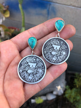 Load image into Gallery viewer, Turquoise &amp; Coyolxauhqui disc post earrings