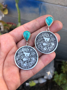 Turquoise & Coyolxauhqui disc post earrings
