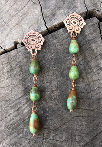 Bronze Xóchitl & Turquoise drops post earrings