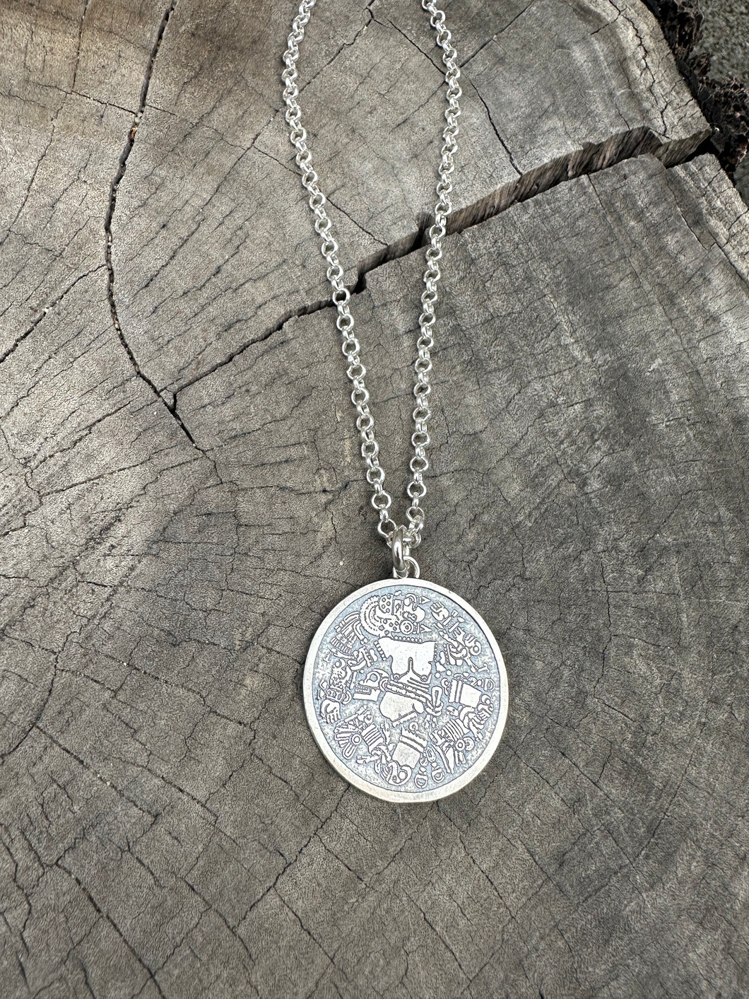 Silver Coyolxauhqui disc chain necklace