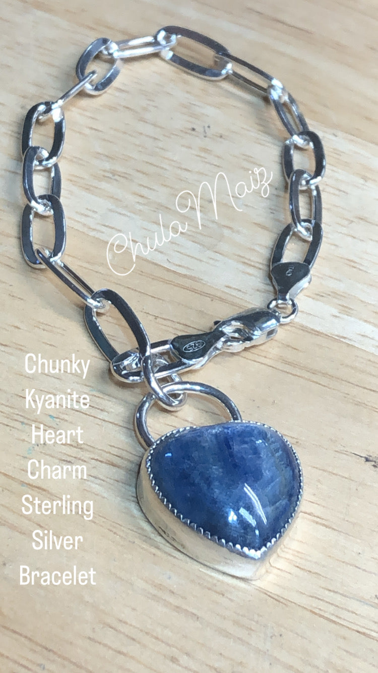 Kyanite heart charm bracelet