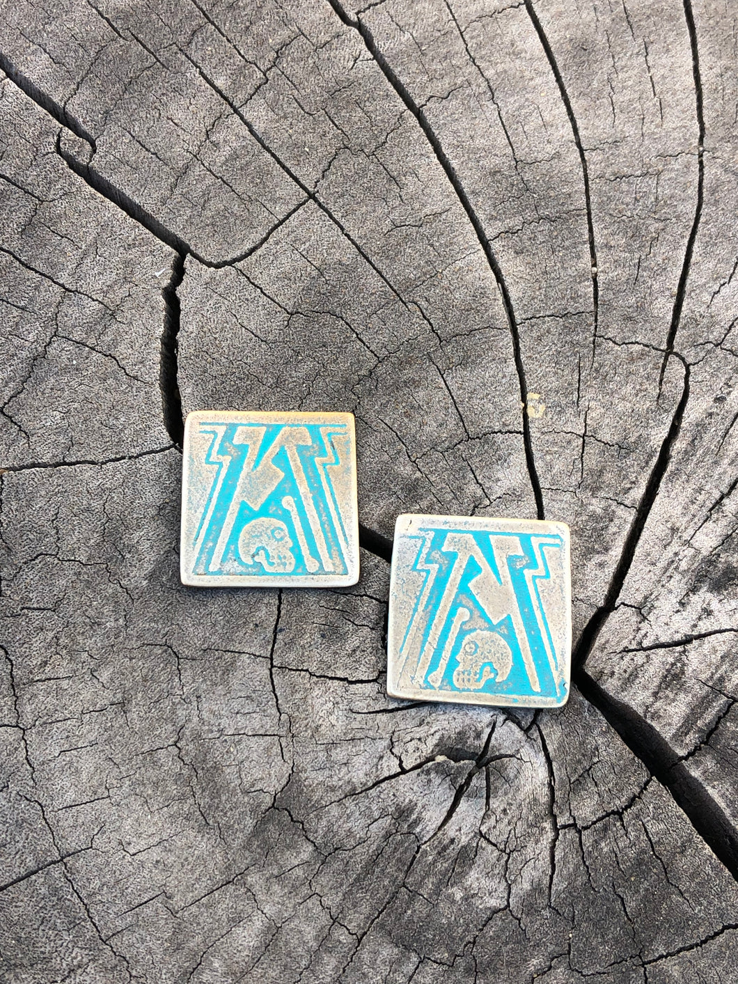 Mitla post earrings with turquoise patina