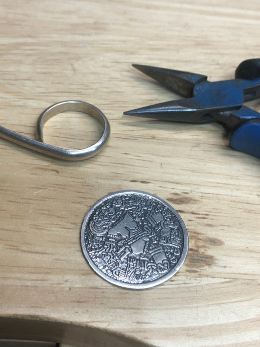 Sterling silver Coyolxauhqui disc ring. Custom size