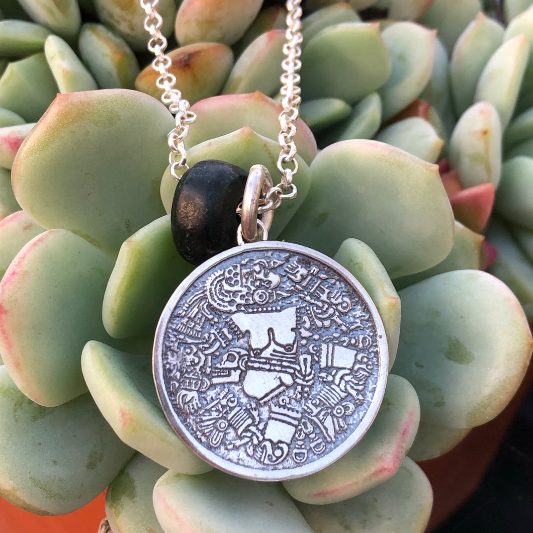 Sterling silver Coyolxauhqui disc & Jade necklace