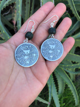 Load image into Gallery viewer, Sterling silver Coyolxauhqui disc &amp; Jade earrings