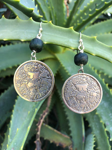 Sterling silver Coyolxauhqui disc & Jade earrings