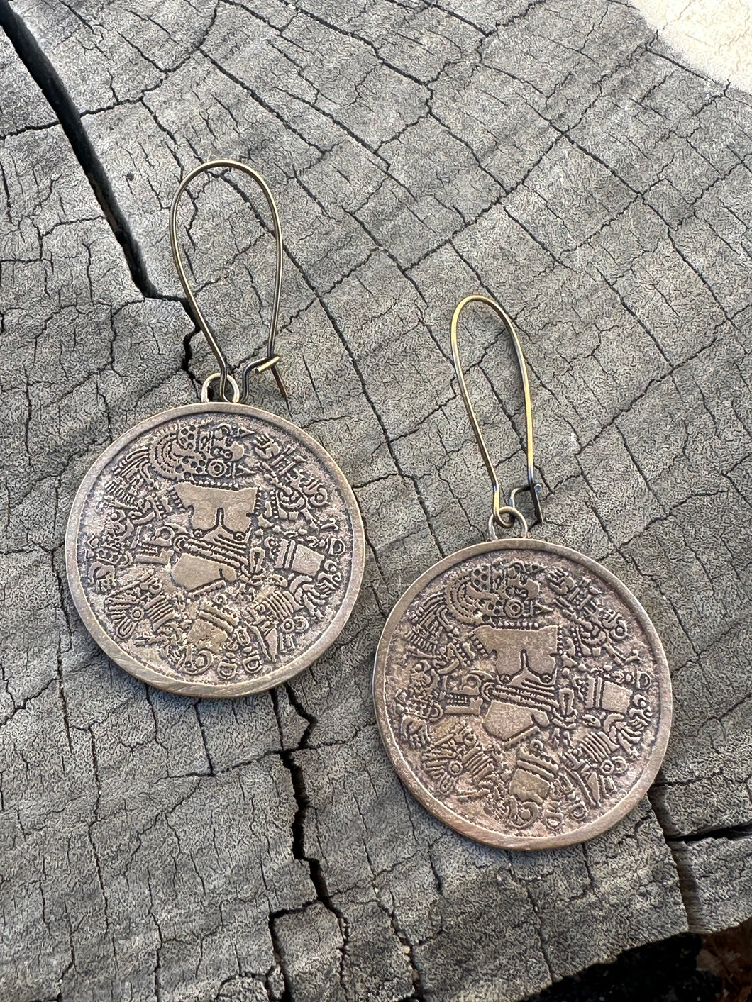 Bronze Coyolxauhqui disc earrings