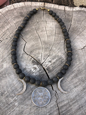 Coyolxauhqui Calling Lava rock necklace