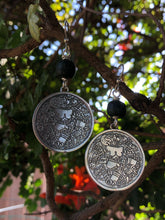 Load image into Gallery viewer, Sterling silver Coyolxauhqui disc &amp; Jade earrings