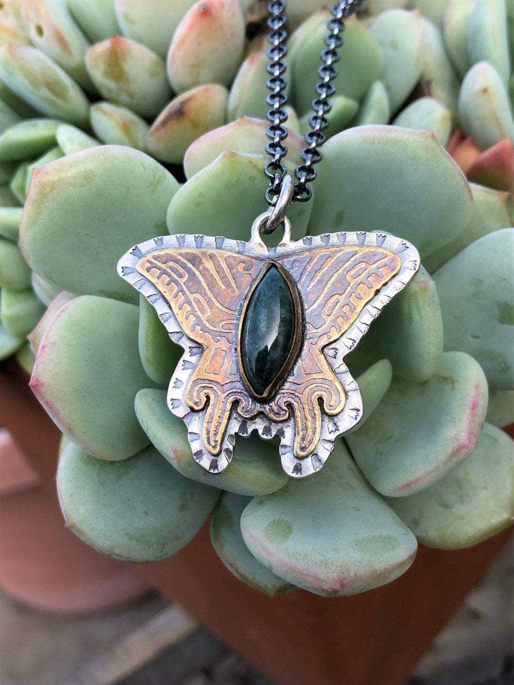 Papalotl pendant with Jade