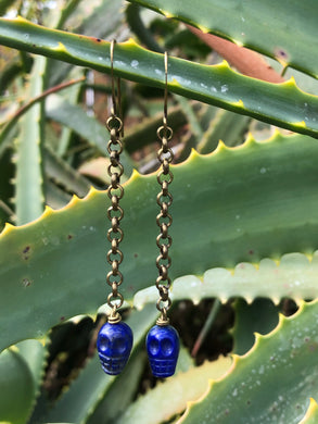 Lapis calaverita chain earrings