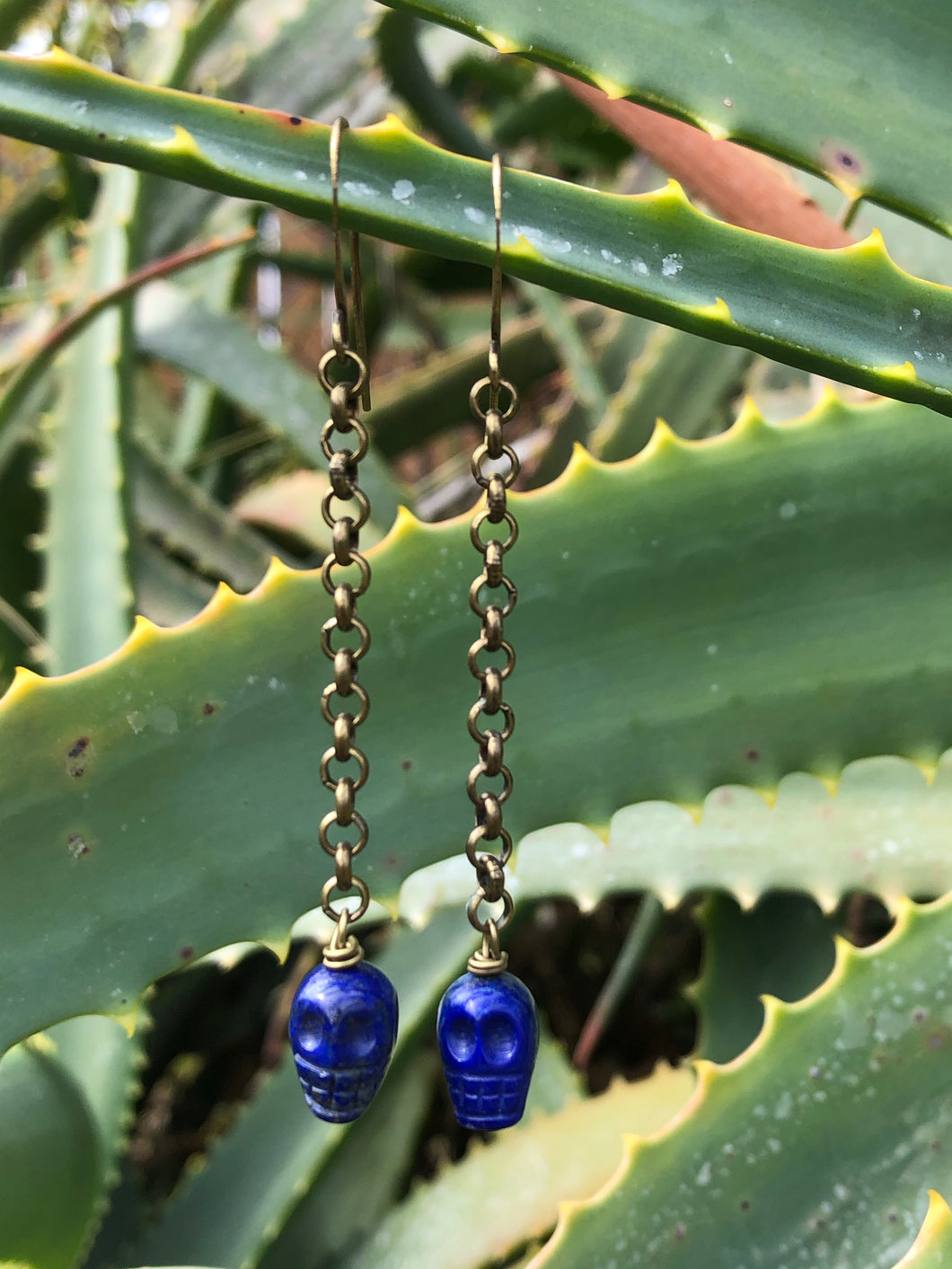 Lapis calaverita chain earrings